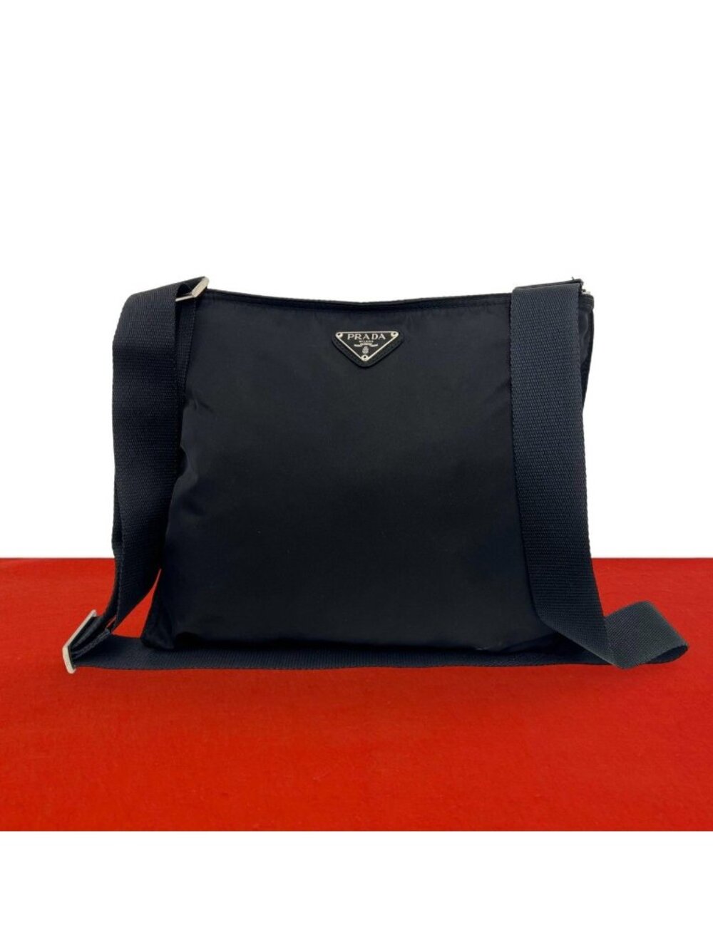 Prada Triangle Logo Tessuto Pocono Nylon Shoulder Bag Pochette Crossbody Black